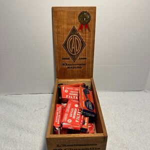 Vintage CAO Cigar Box Maduro Wooden Case with Missouri Meerschaum Pipe Filters